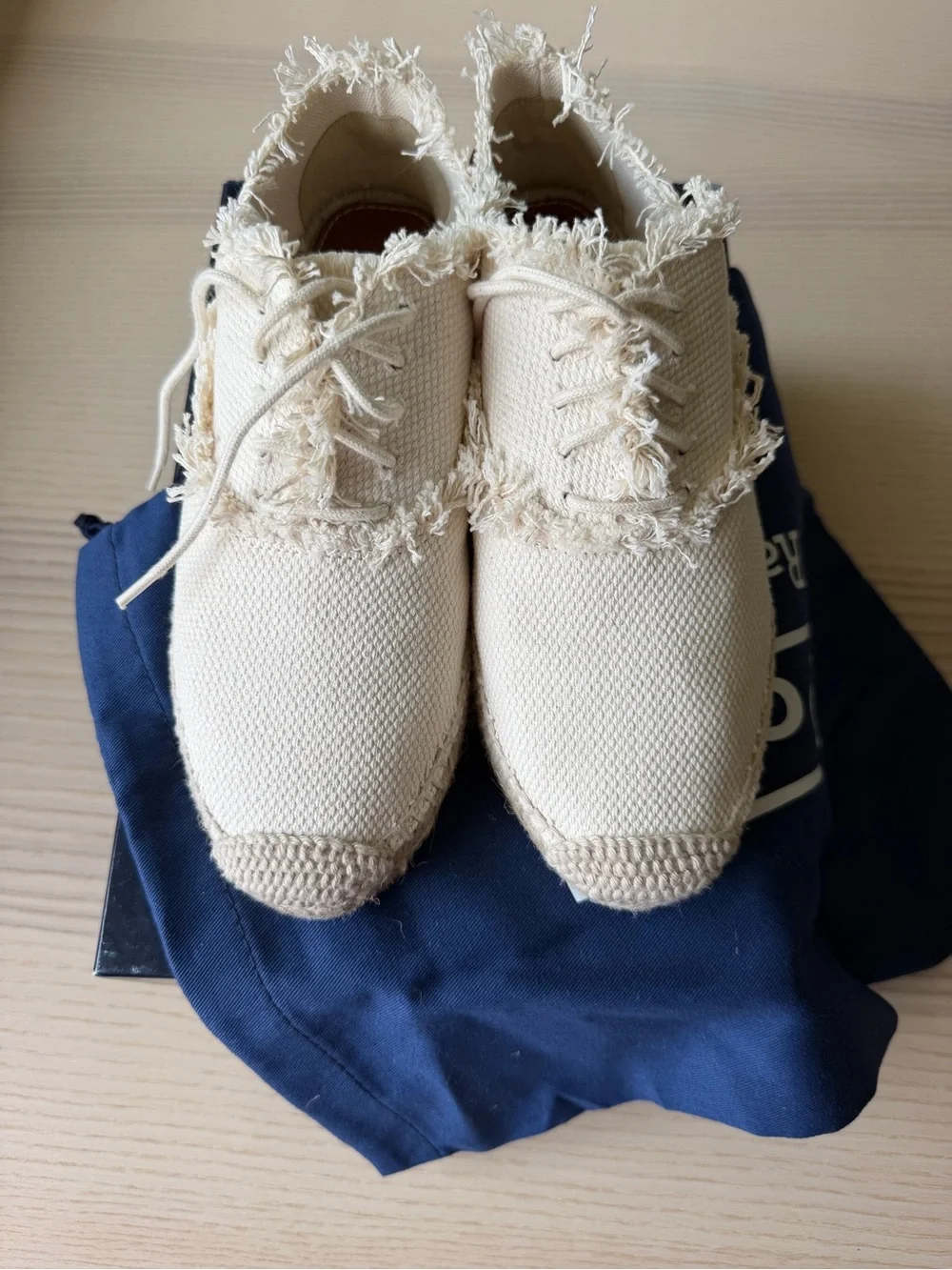 Polo by Ralph Lauren Cream Frayed Canvas Espadrille Sneakers